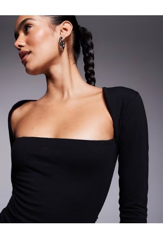 Fashionkilla exclusive cotton wide square neck long sleeve top