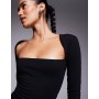 Fashionkilla exclusive cotton wide square neck long sleeve top