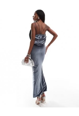 Asos Design velvet cowl back midi dress in charcoal