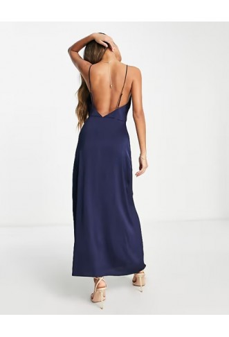 Vila satin cowl neck maxi dress in navy blue