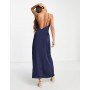 Vila satin cowl neck maxi dress in navy blue