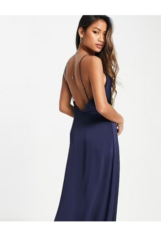 Vila satin cowl neck maxi dress in navy blue
