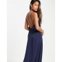 Vila satin cowl neck maxi dress in navy blue