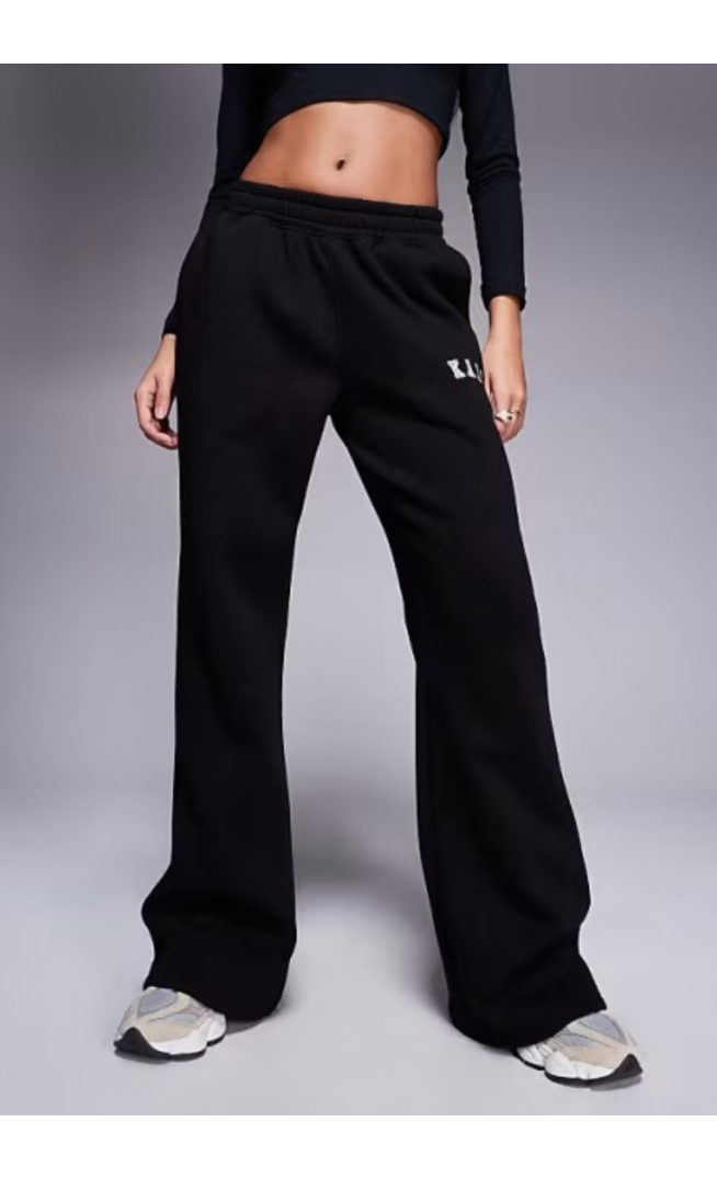 Kaiia Petite cotton blend embroidered logo wide leg joggers