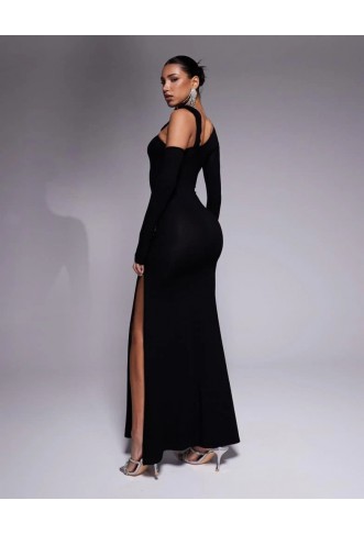 ASOS DESIGN long sleeve asymmetric neckline maxi dress