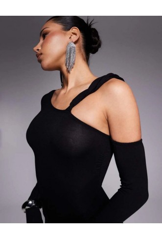 ASOS DESIGN long sleeve asymmetric neckline maxi dress