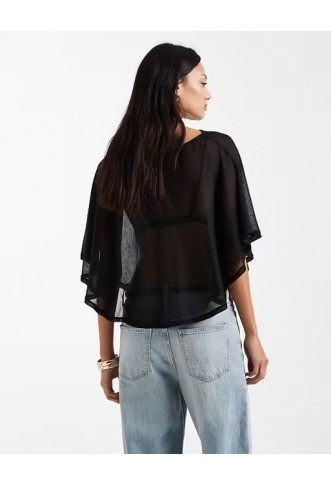 ASOS DESIGN knit-look semi sheer slash neck cape top