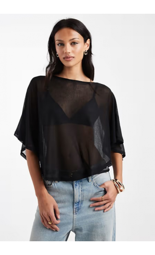 ASOS DESIGN knit-look semi sheer slash neck cape top