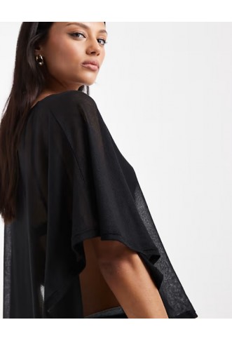 ASOS DESIGN knit-look semi sheer slash neck cape top
