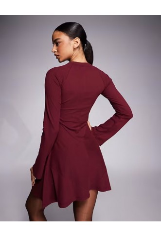 ASOS DESIGN ribbed fluted sleeve skater mini dress