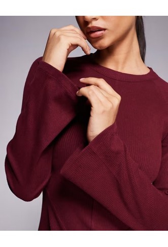 ASOS DESIGN ribbed fluted sleeve skater mini dress