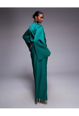 ASOS DESIGN satin blouson bodice long sleeve maxi dress