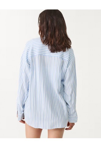 Stradivarius Linen blend shirt in sky blue