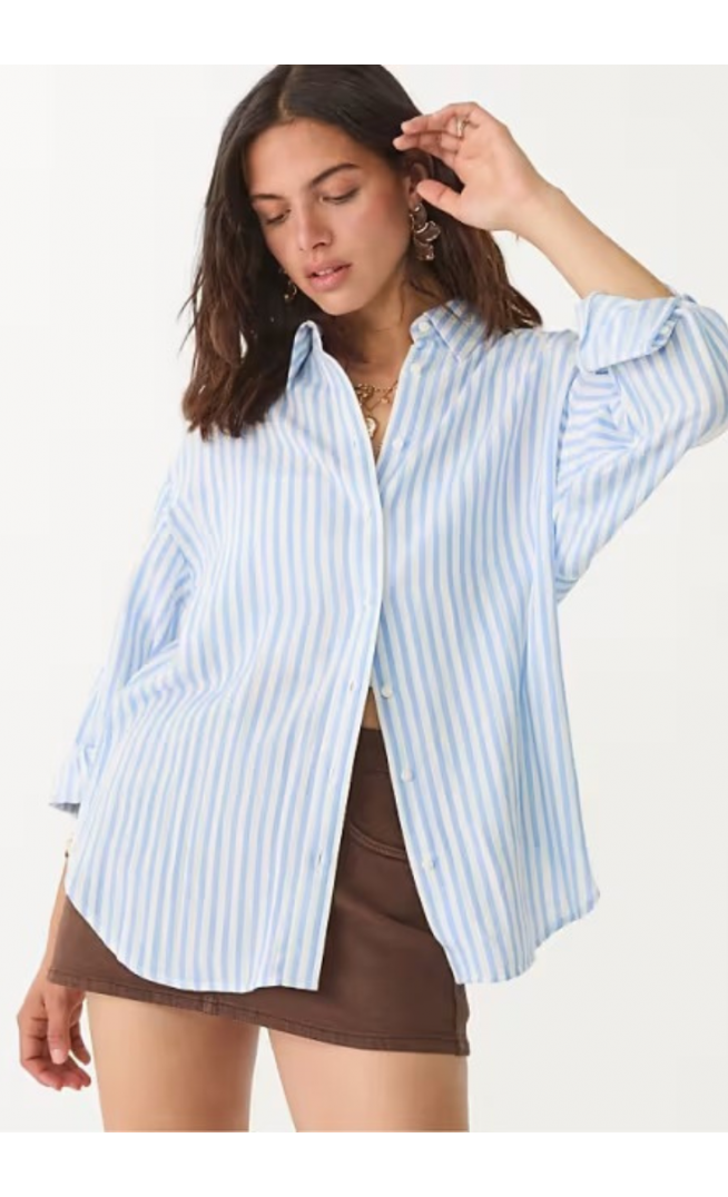 Stradivarius Linen blend shirt in sky blue