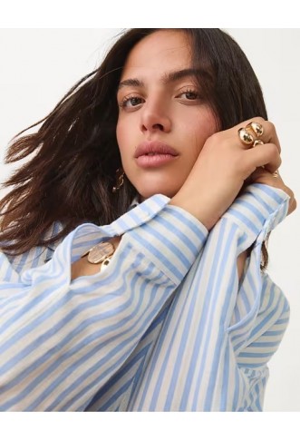 Stradivarius Linen blend shirt in sky blue