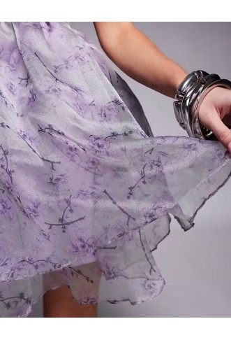 Lace & Beads organza babydoll micro mini dress