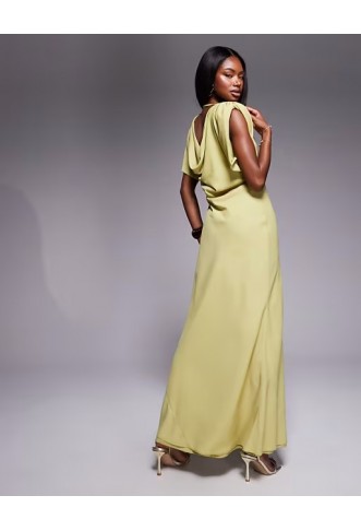 ASOS DESIGN high neck satin shoulder pad maxi dress
