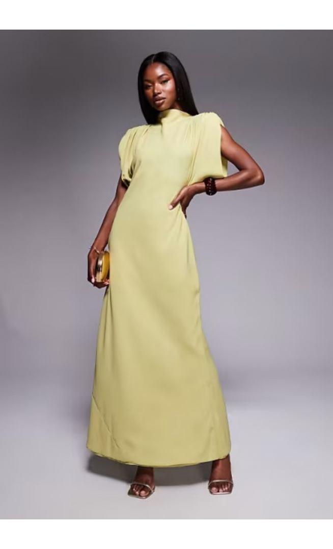 ASOS DESIGN high neck satin shoulder pad maxi dress