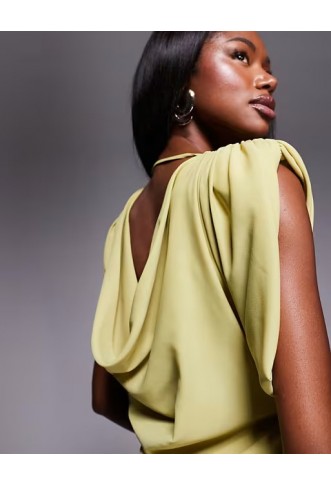 ASOS DESIGN high neck satin shoulder pad maxi dress