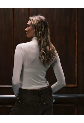 ASOS DESIGN sheer soft touch ruched side high neck top