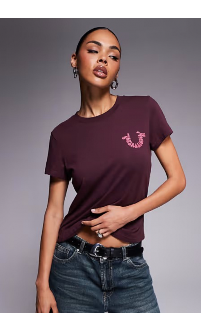 True Religion baby tee with diamante logo back print