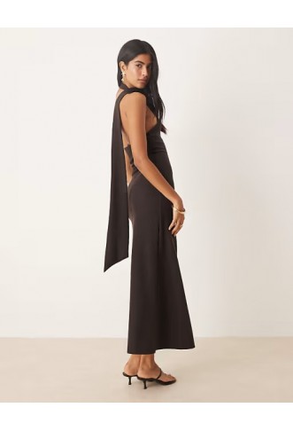 ASOS DESIGN ribbed one shoulder neck scarf midi dress