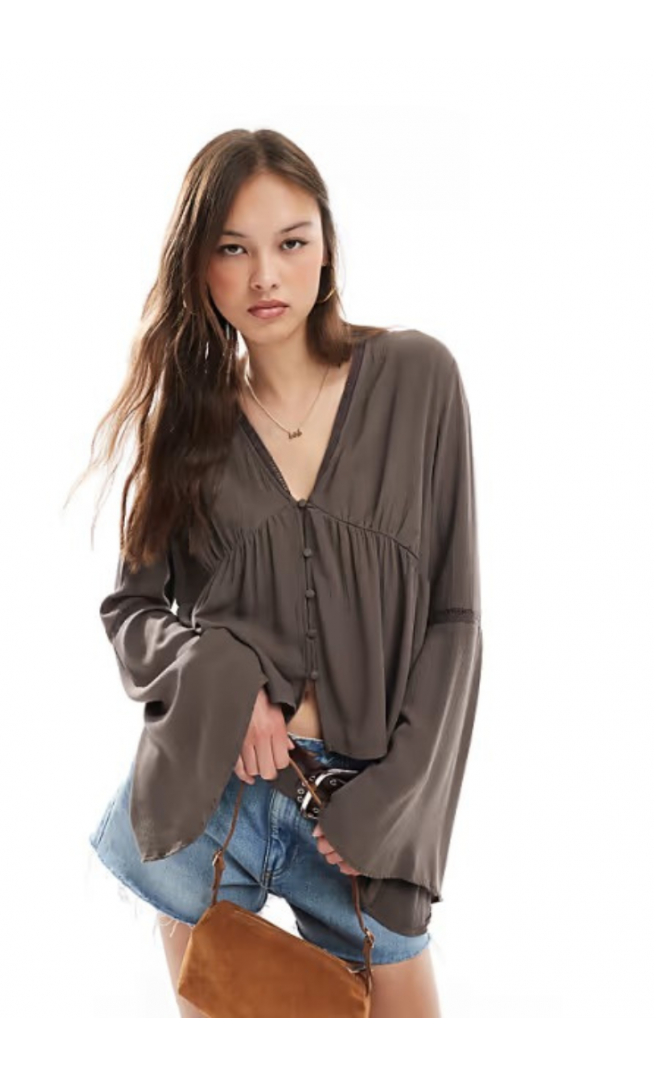 Miss Selfridge flare sleeve button up peplum blouse