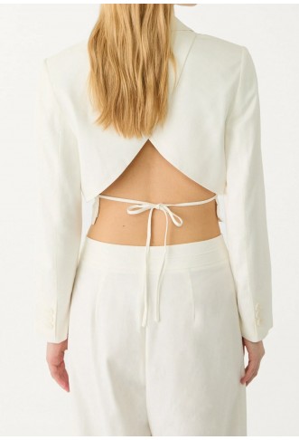 Stradivarius White Open Back Cropped Blazer