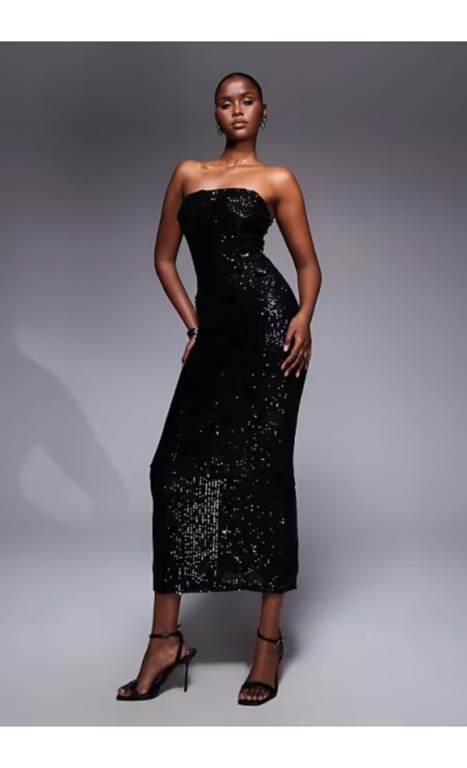 TFNC bandeau maxi dress in black sequin