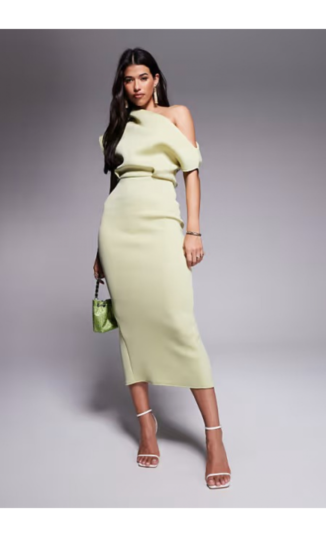 ASOS DESIGN dramatic neckline midi dress in sage green