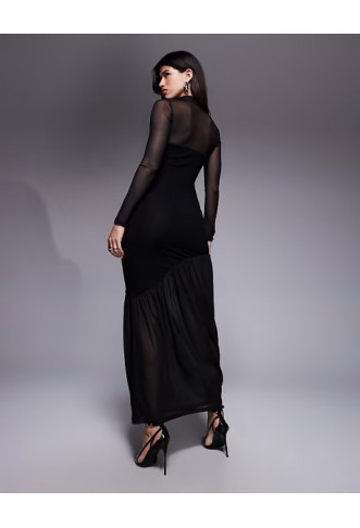 ASOS DESIGN sheer panelled mesh high neck maxi dress