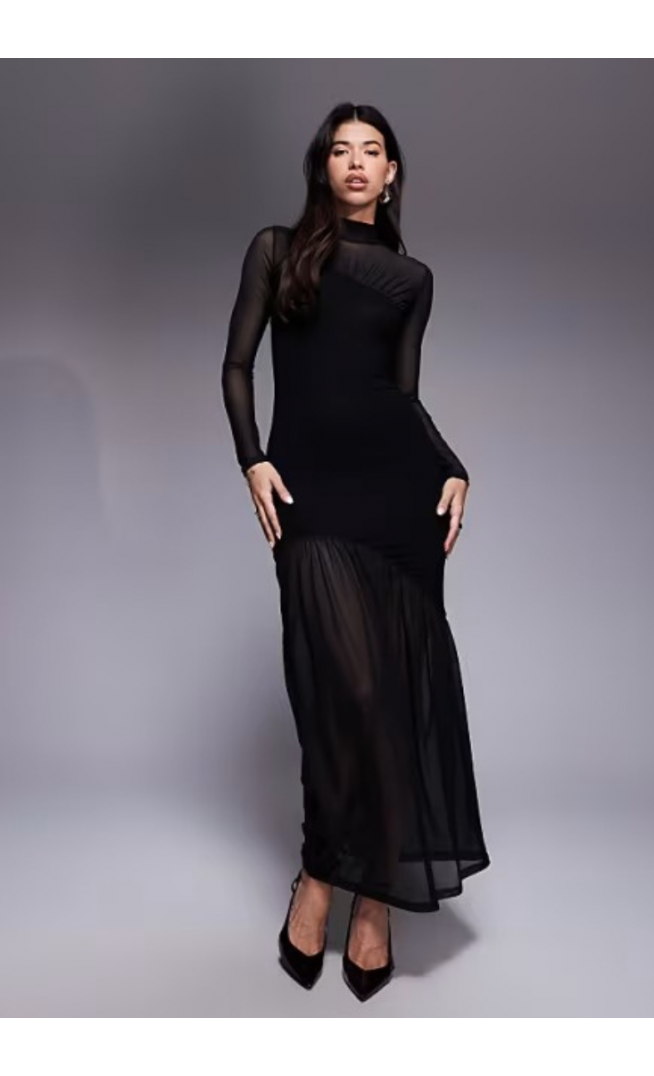 ASOS DESIGN sheer panelled mesh high neck maxi dress