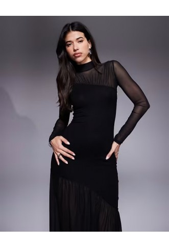 ASOS DESIGN sheer panelled mesh high neck maxi dress