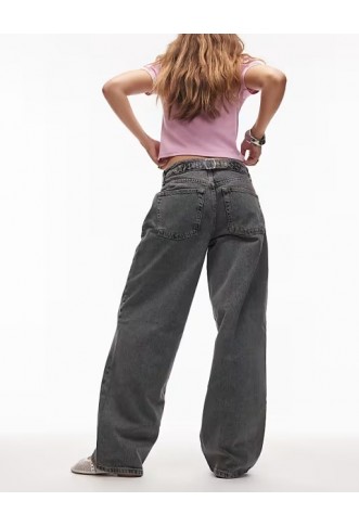 Topshop Hourglass Cinch relaxed jean in blue grey