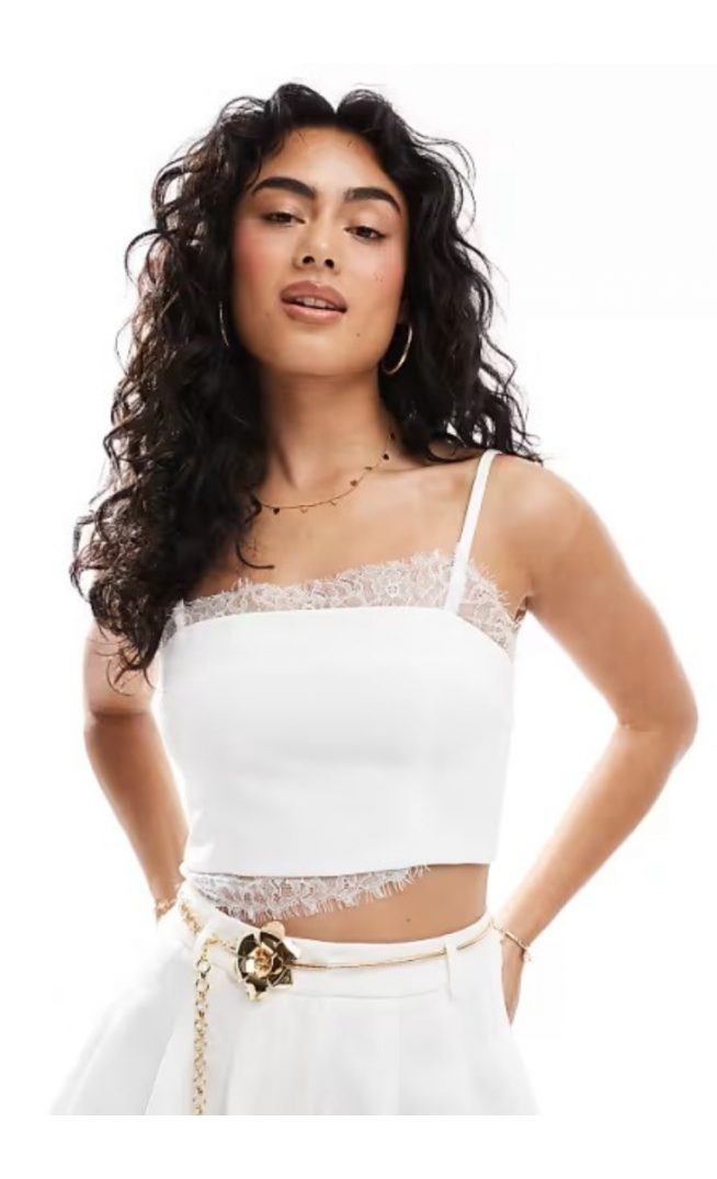 Miss Selfridtge tailored bralette with lace in ivory