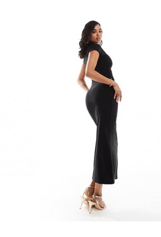 Kaiia exclusive double layered slinky high neck maxi dress