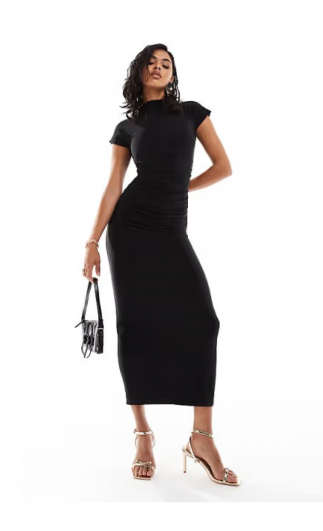 Kaiia exclusive double layered slinky high neck maxi dress