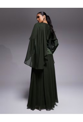 ASOS DESIGN cape detail ruffle chiffon satin mix maxi dress