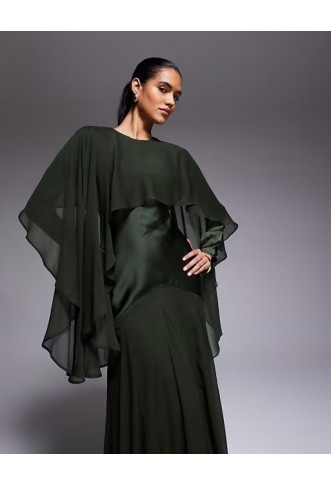 ASOS DESIGN cape detail ruffle chiffon satin mix maxi dress