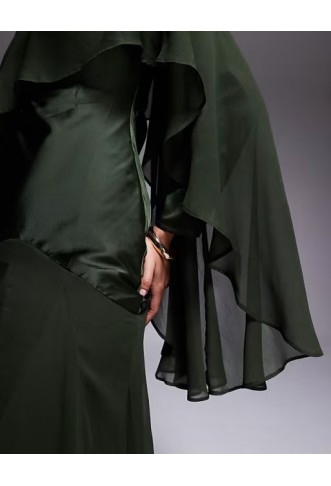 ASOS DESIGN cape detail ruffle chiffon satin mix maxi dress