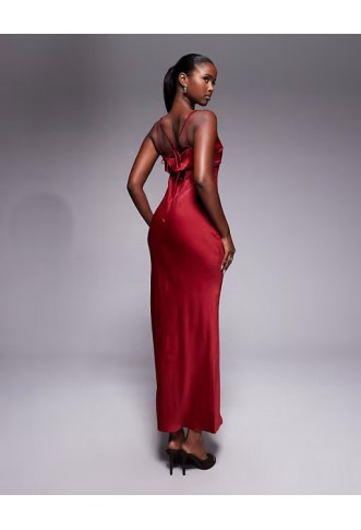 ASOS DESIGN satin chiffon mix sheer bodice cami maxi dress