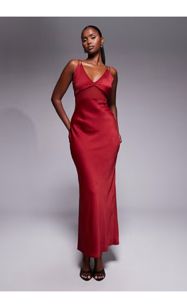ASOS DESIGN satin chiffon mix sheer bodice cami maxi dress
