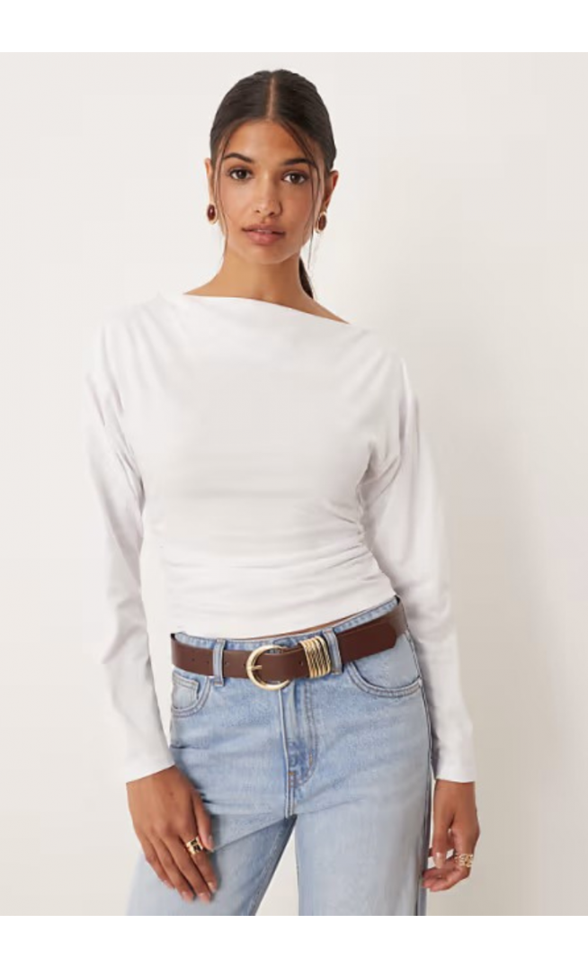 ASOS DESIGN off shoulder cinched waist long sleeve top