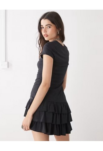 COLLUSION ruffle mini dress in black
