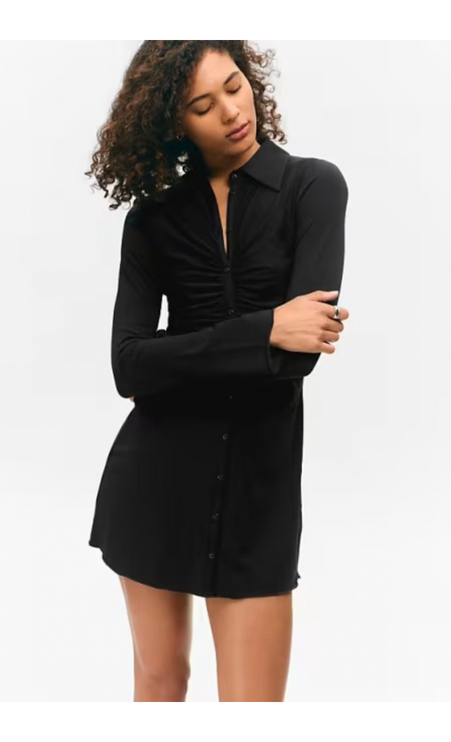 Monki ruched front long sleeve mini shirt dress