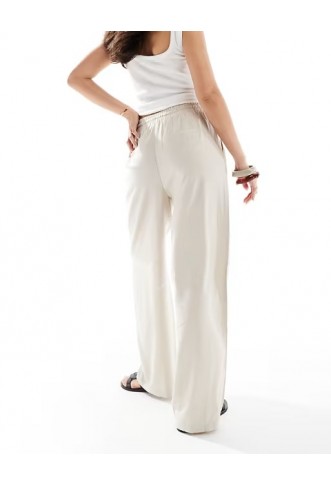 Vero Moda linen blend tie waist trousers in stone