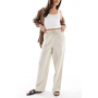 Vero Moda linen blend tie waist trousers in stone