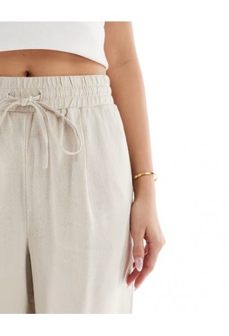 Vero Moda linen blend tie waist trousers in stone