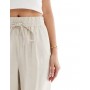 Vero Moda linen blend tie waist trousers in stone