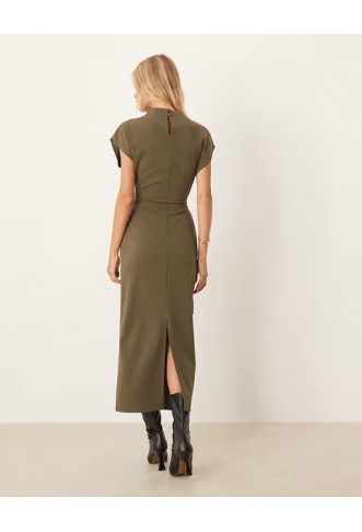ASOS DESIGN grown on neck wrap D-ring detail midi dress